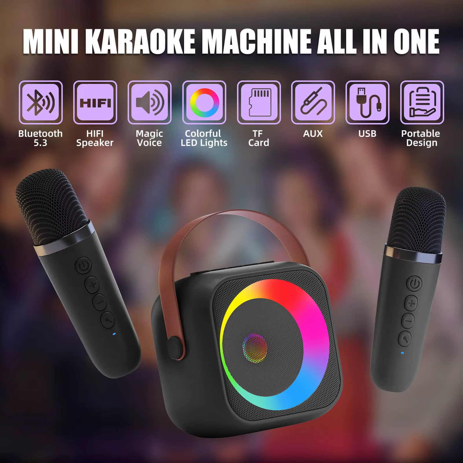 Portable Karaoke Machine – Black, 1 mic