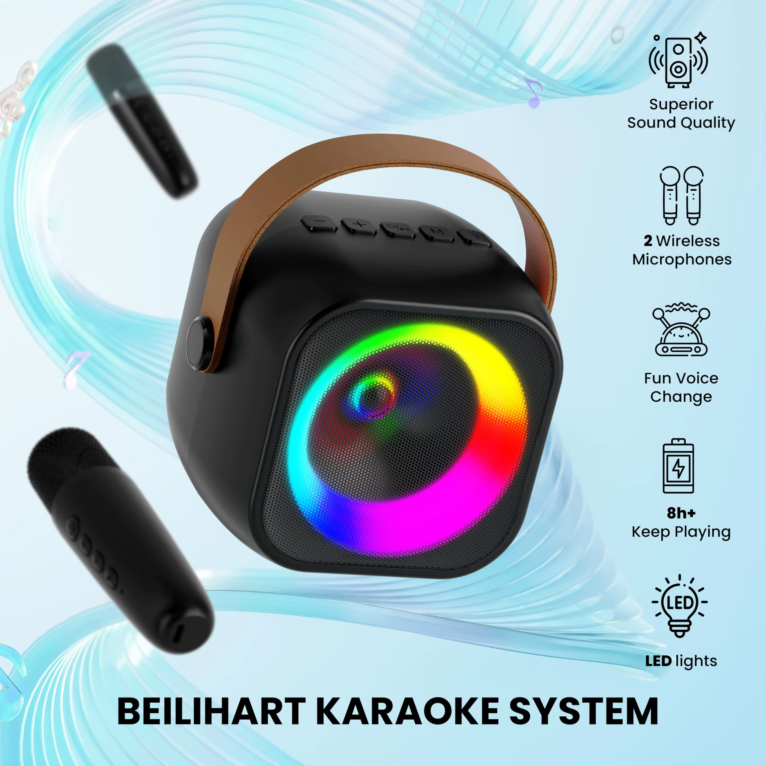 Portable Karaoke Machine – Black, 1 mic