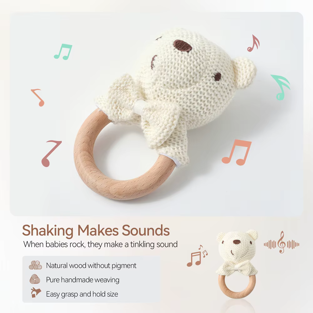 Crochet Bear Wooden Rattle