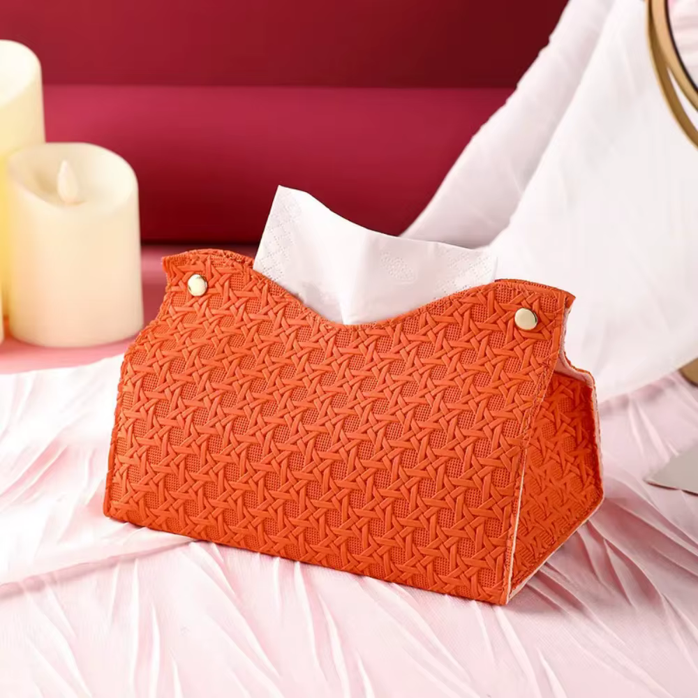Buttoned Faux-Leather Tissue Box Cover