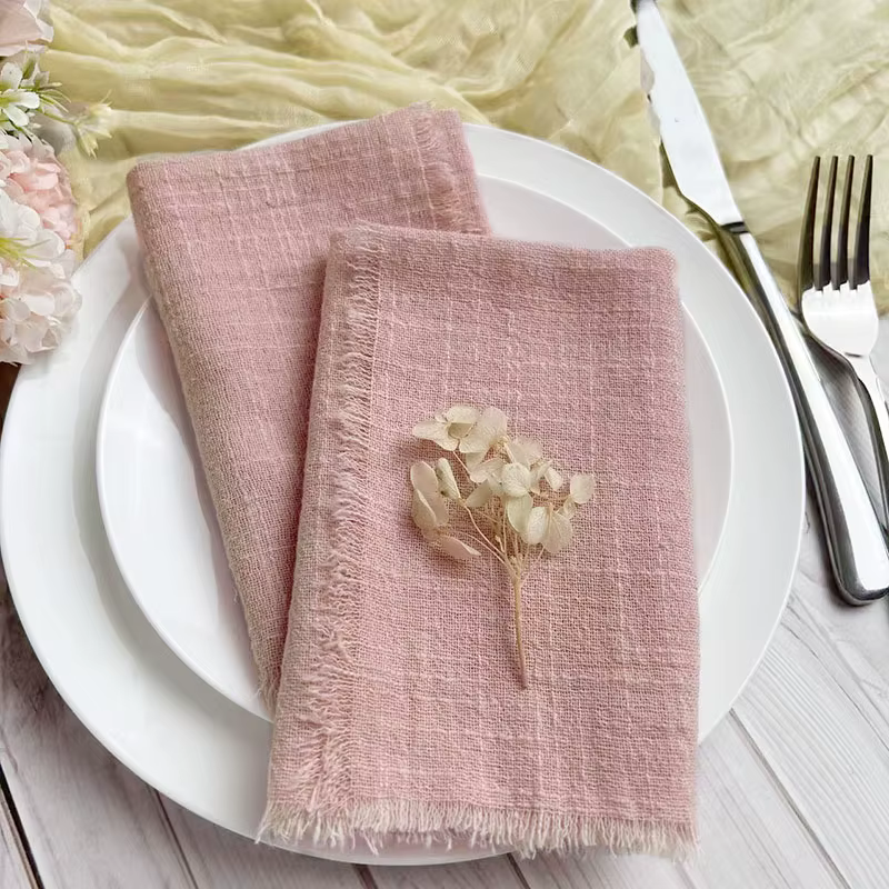 Blue-Trim Gauze Cotton Napkins