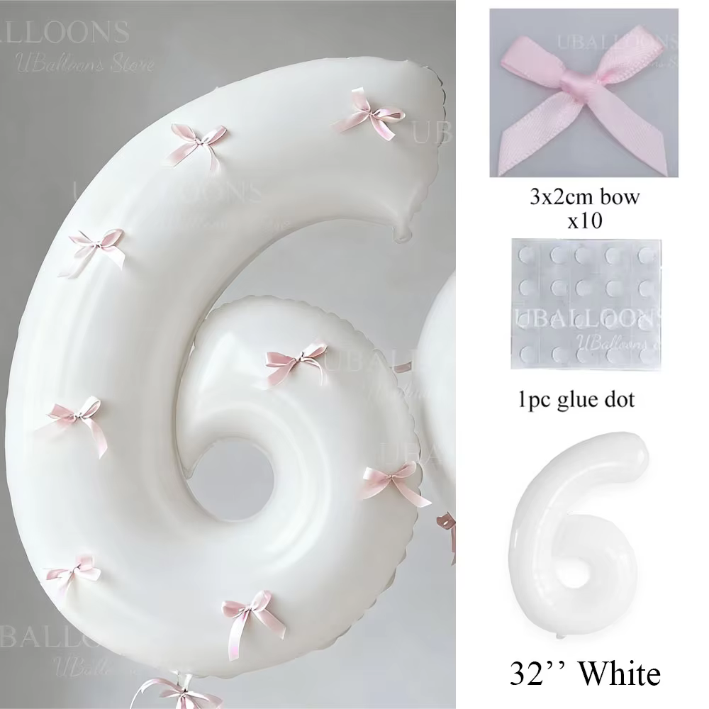 Pink Bow Number Foil Balloons