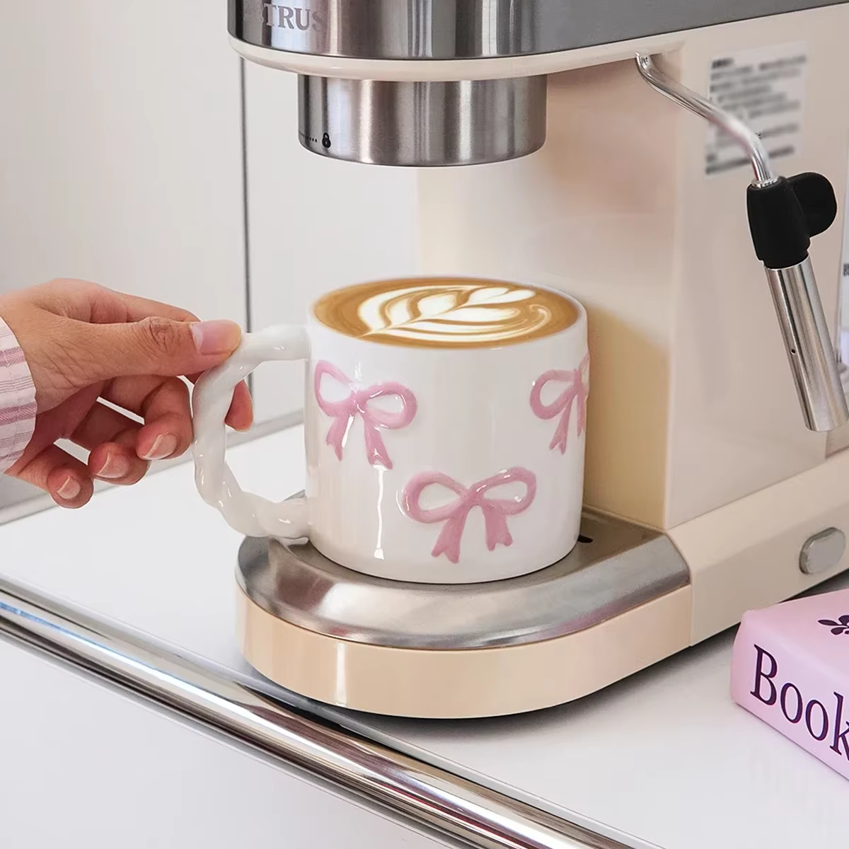 Pink bow ceramic mug