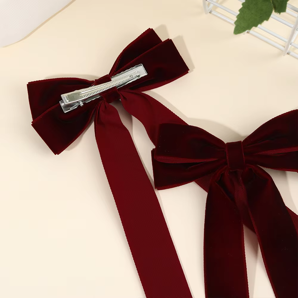 Velvet Long-Tail Bow Hair Clips – 2 Pack