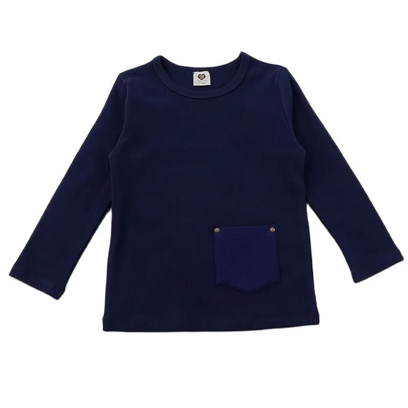Blue Ribbed Kids' Shirt from Bloom Family Fashion on AliExpress