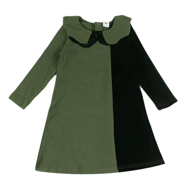 Black & Green Velour Contrast Girls' Dress from Yibebe on AliExpress