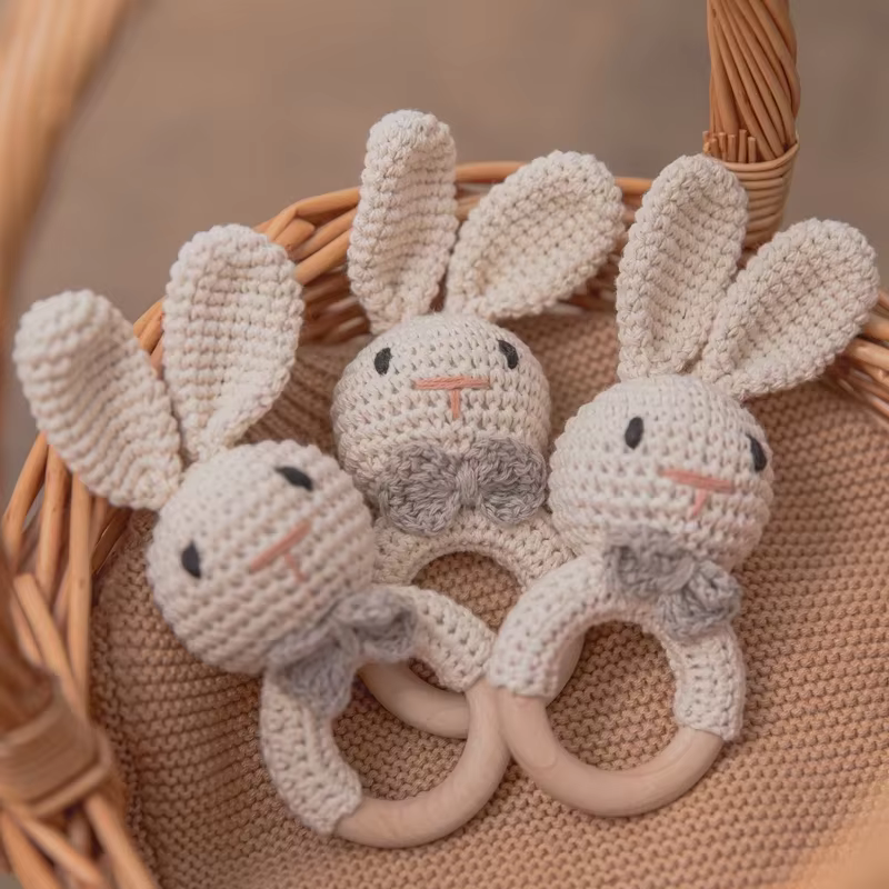 Crochet Bunny Wooden Rattle
