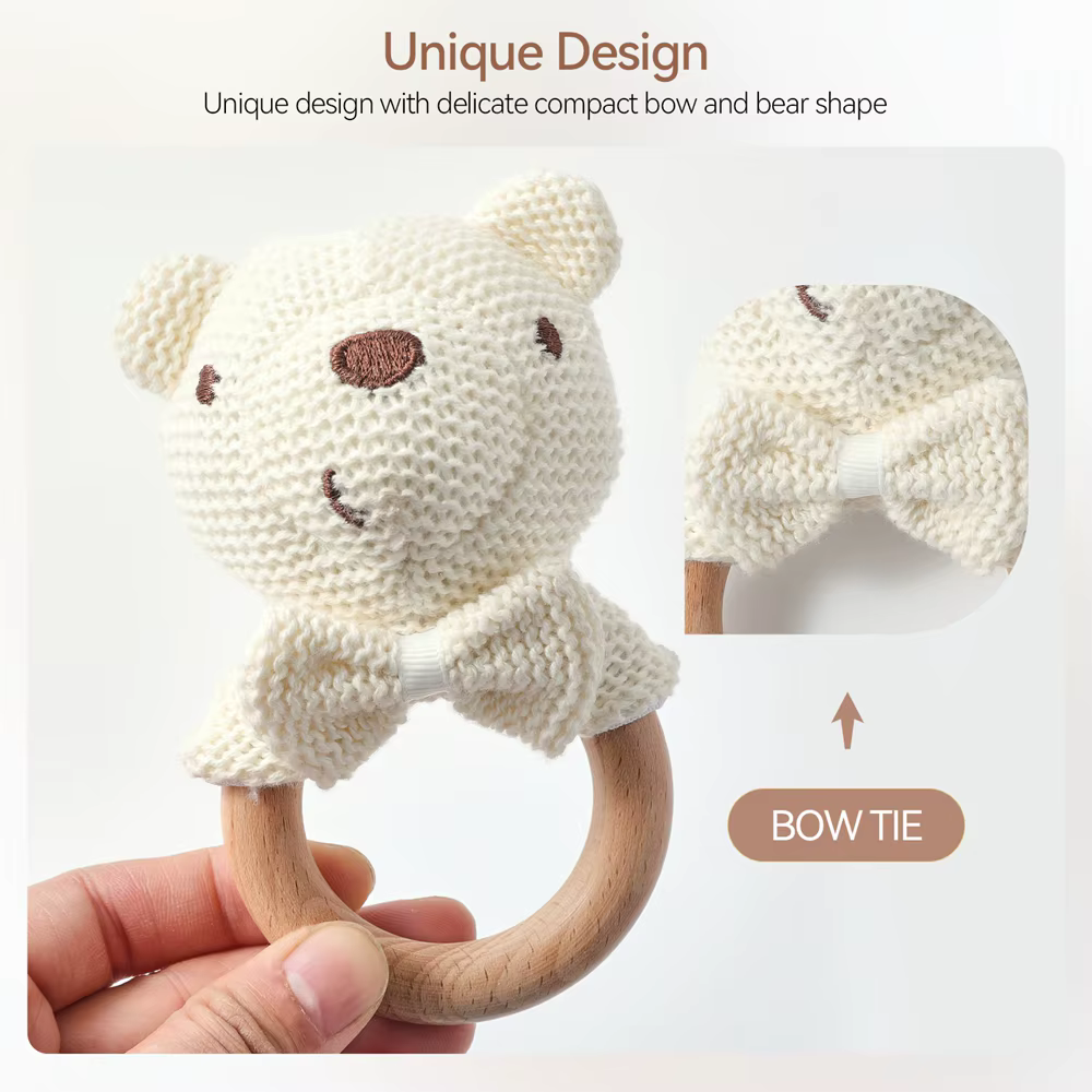 Crochet Bear Wooden Rattle