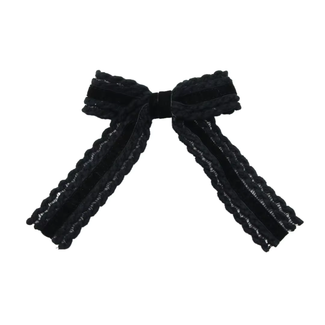 Black Floral Velvet Bow Headband Medium Hair Clip
