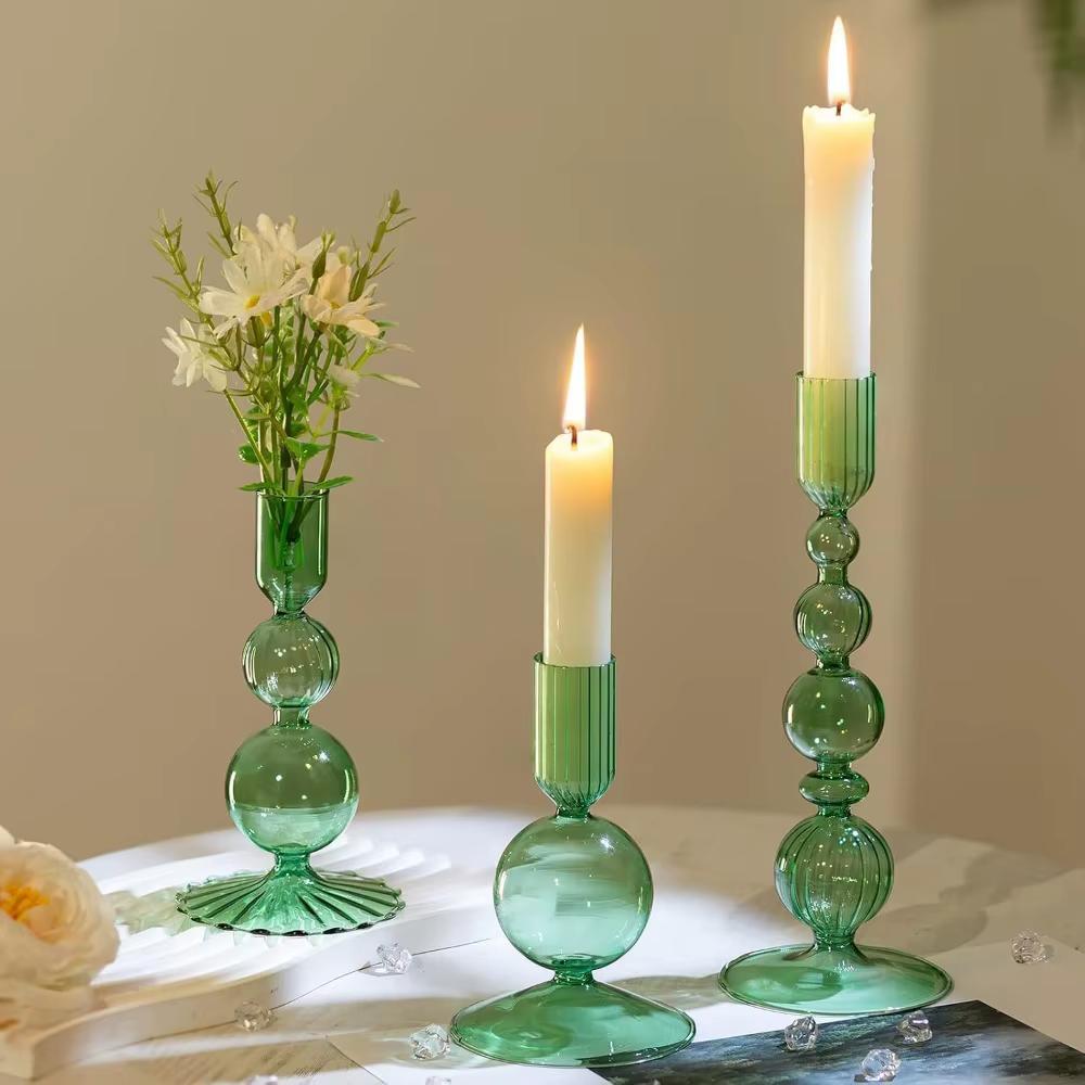 Wavy glass candlestick holders (3)