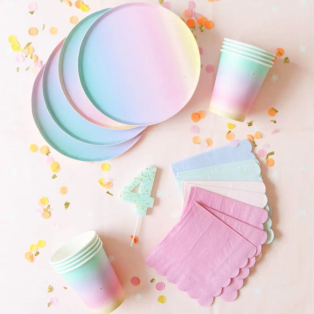 Soft rainbow tableware set – Lilvelle Chanukah party finds