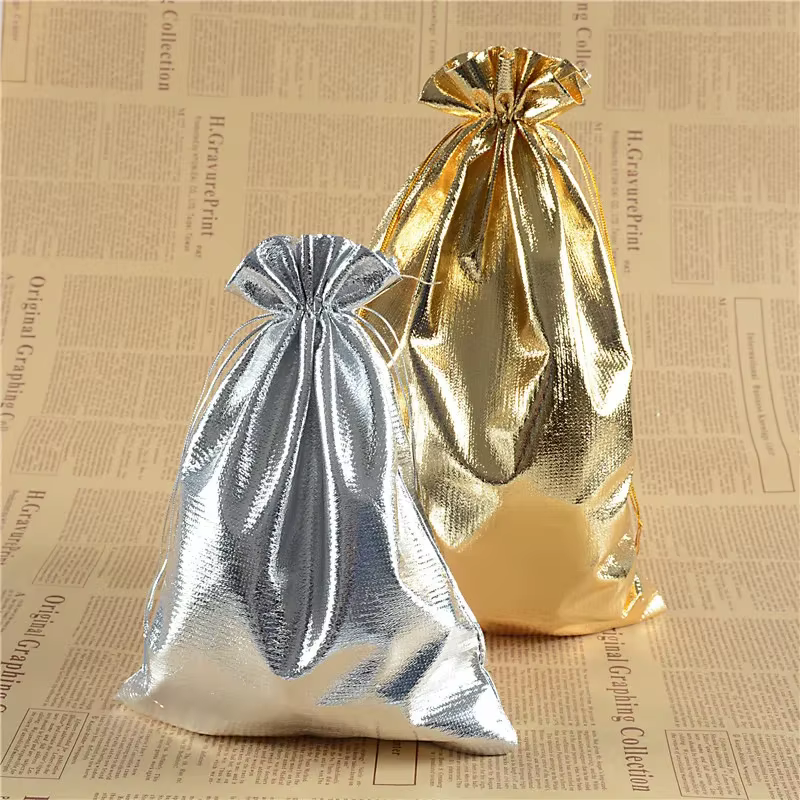Silver Velvet Drawstring Pouches