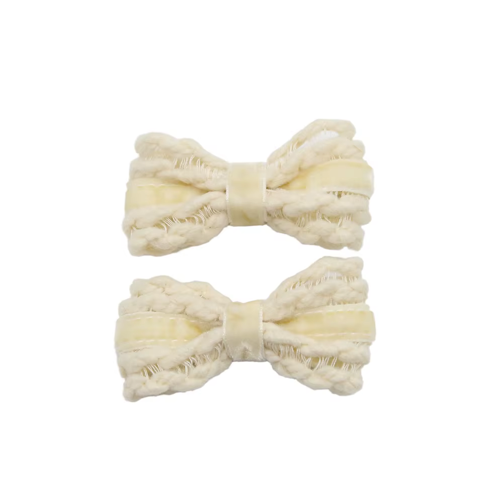 Wool Knit Velvet Bow Headband Mini Hair Clip