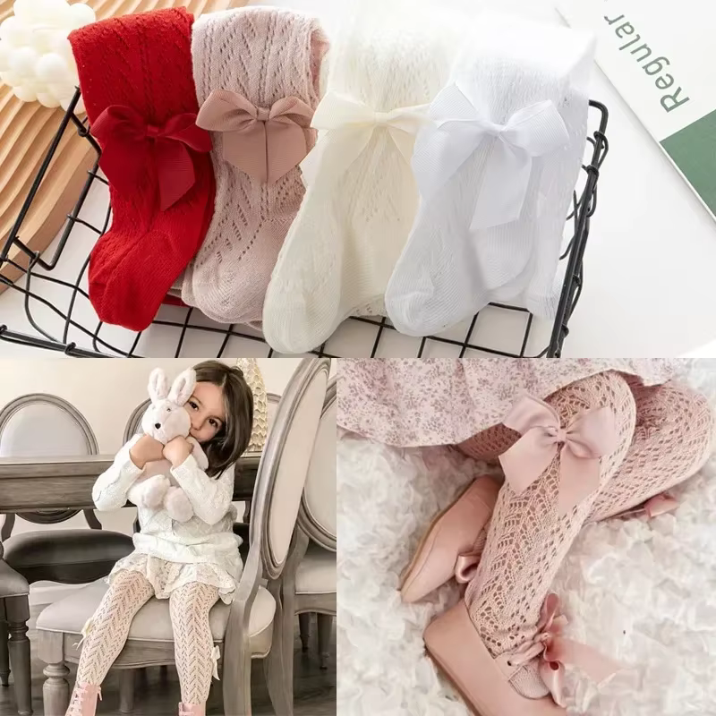Cable Knit Bow Baby Tights