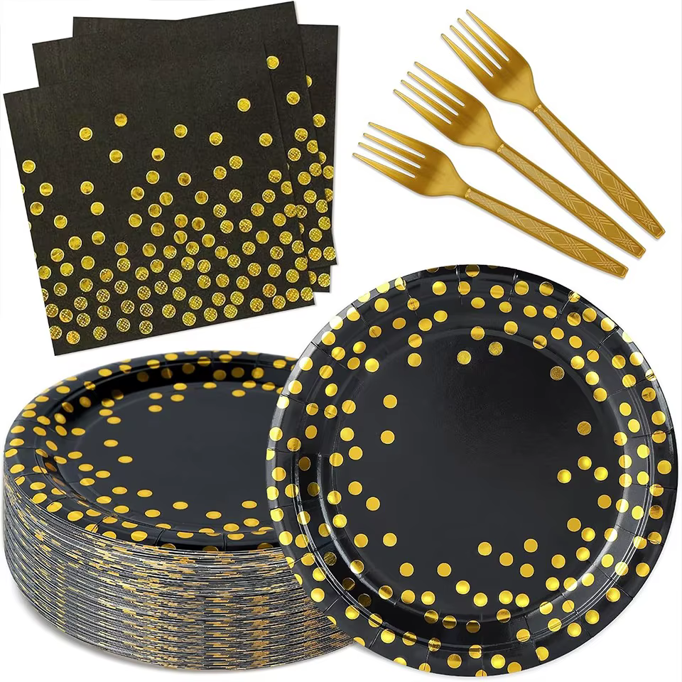 Black & Gold Party Tableware Set