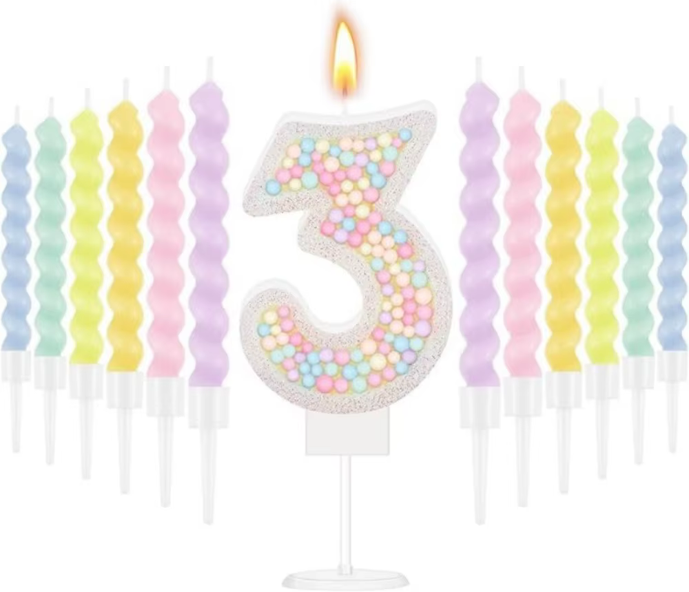 Pastel Glitter Number Cake Candle Set – Lilvelle birthday finds