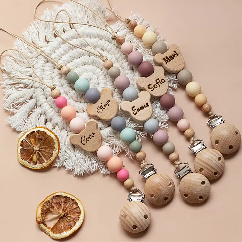 Personalised Silicone & Wood Pacifier Chain