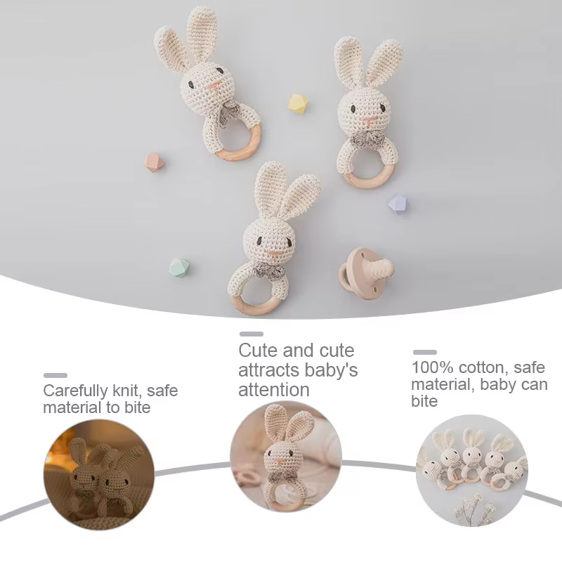 Crochet Bunny Wooden Rattle