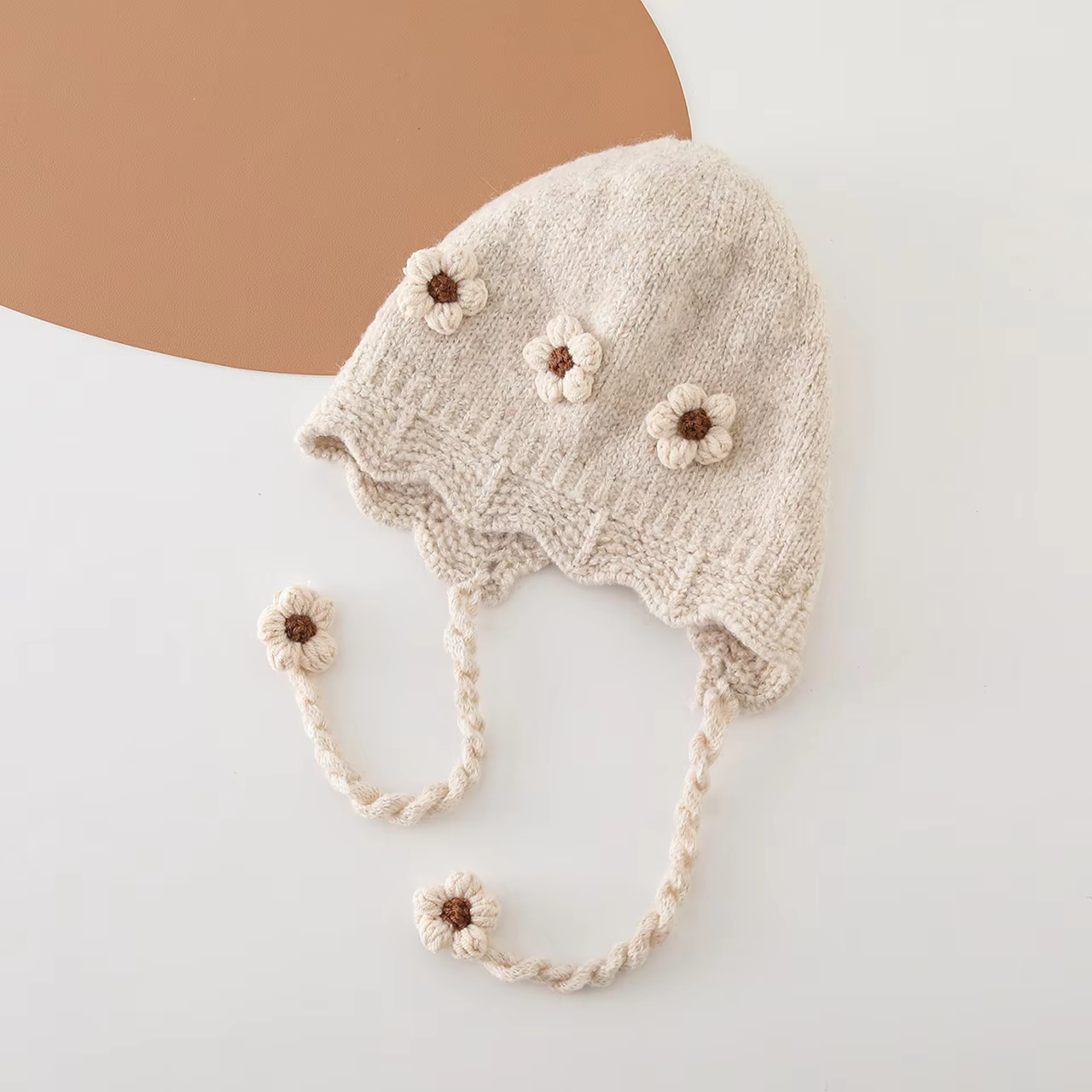 Embroidered Flower Knit Bonnet