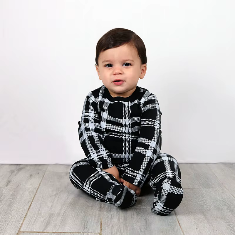 Black Plaid Baby Footie Romper from Bloom Family Fashion on AliExpress