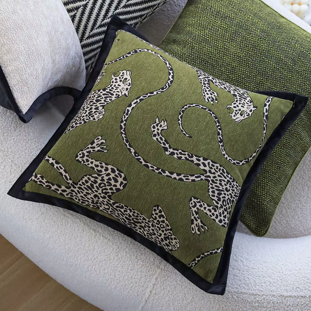 Green Tapestry Leopard Cushion Cover