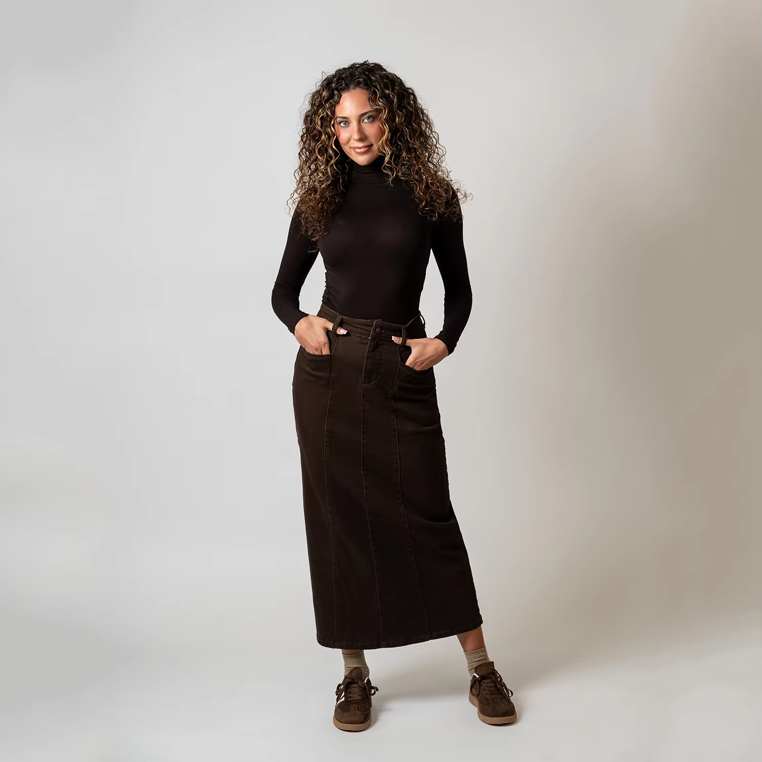 Brown Denim A-Line Skirt