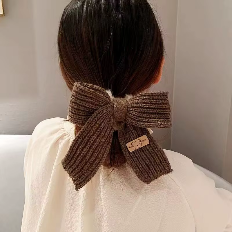 Knitted Lamb Wool Bow Hair Rings - Solid Boho