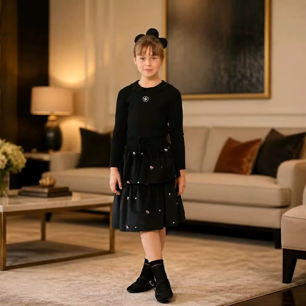 Black Floral Velvet – Baby Knit Pants