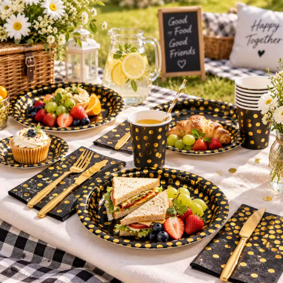 Black & Gold Party Tableware Set