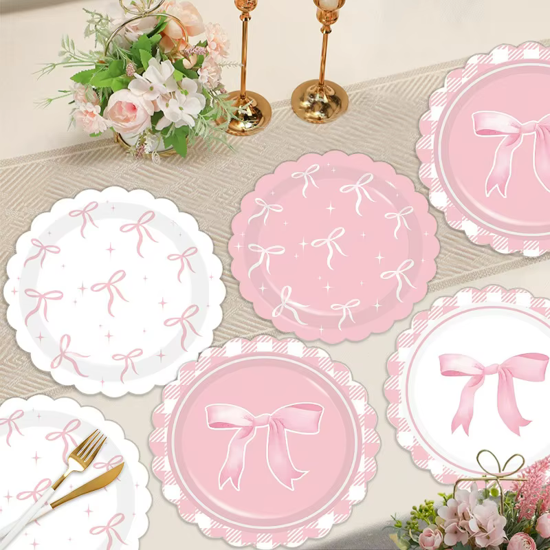 Pink Bow Party Plates Set