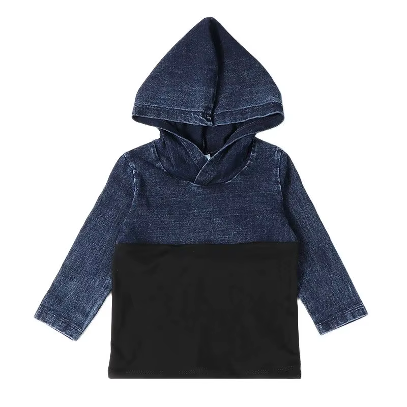 Blue Denim Hooded Kids' Long-Sleeve Top from Bloom Family Fashion on AliExpress