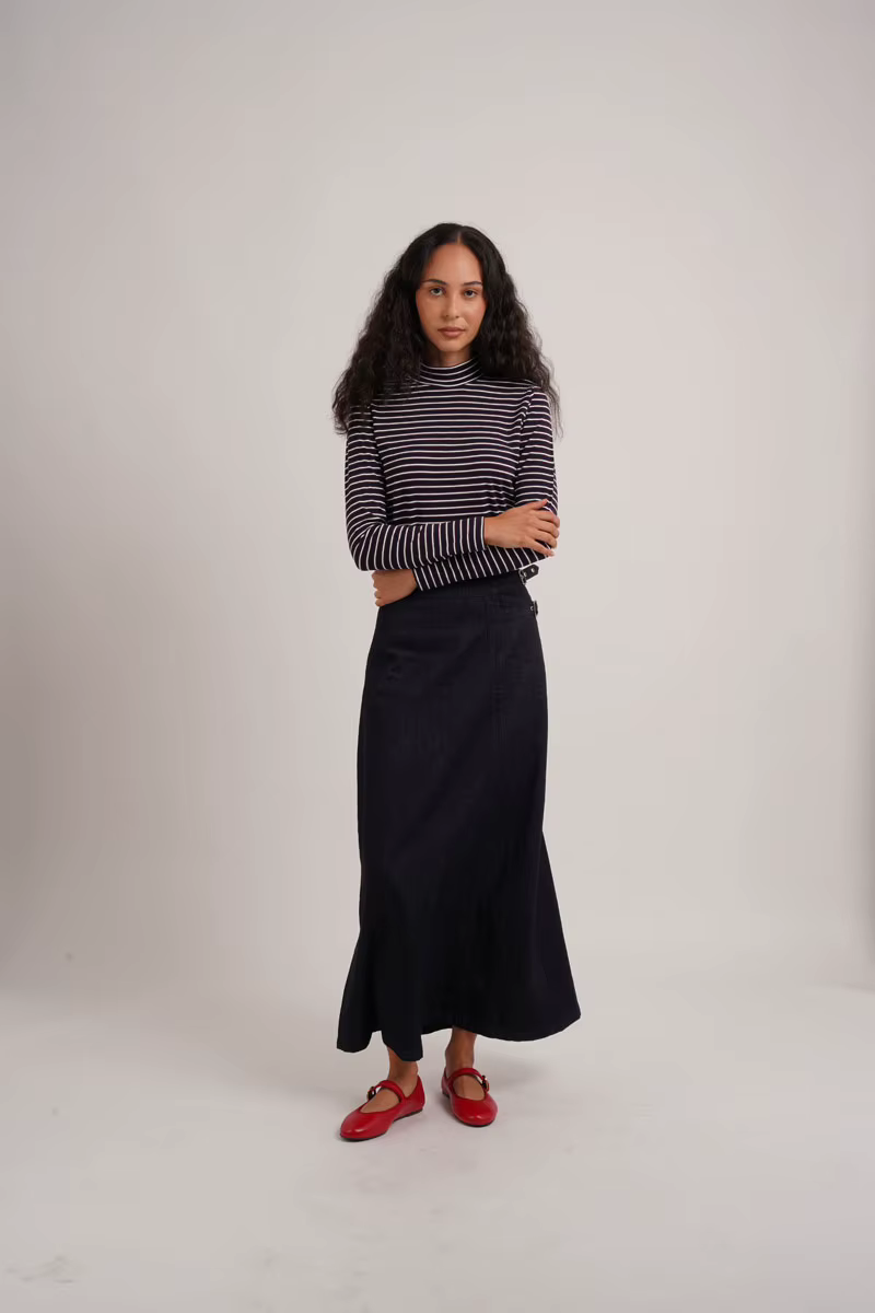 Striped Mockneck Tops – Brown Striped