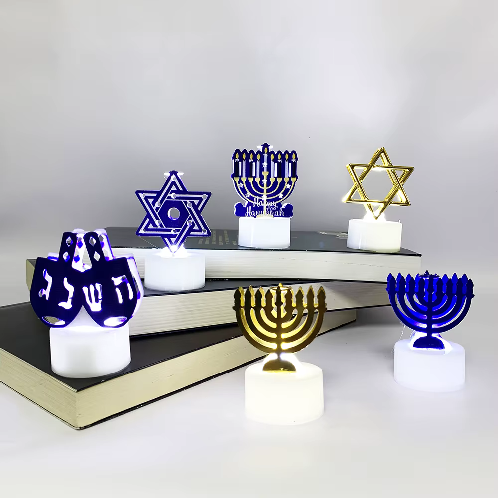 Set of small LED Chanukah lights shaped like menorahs