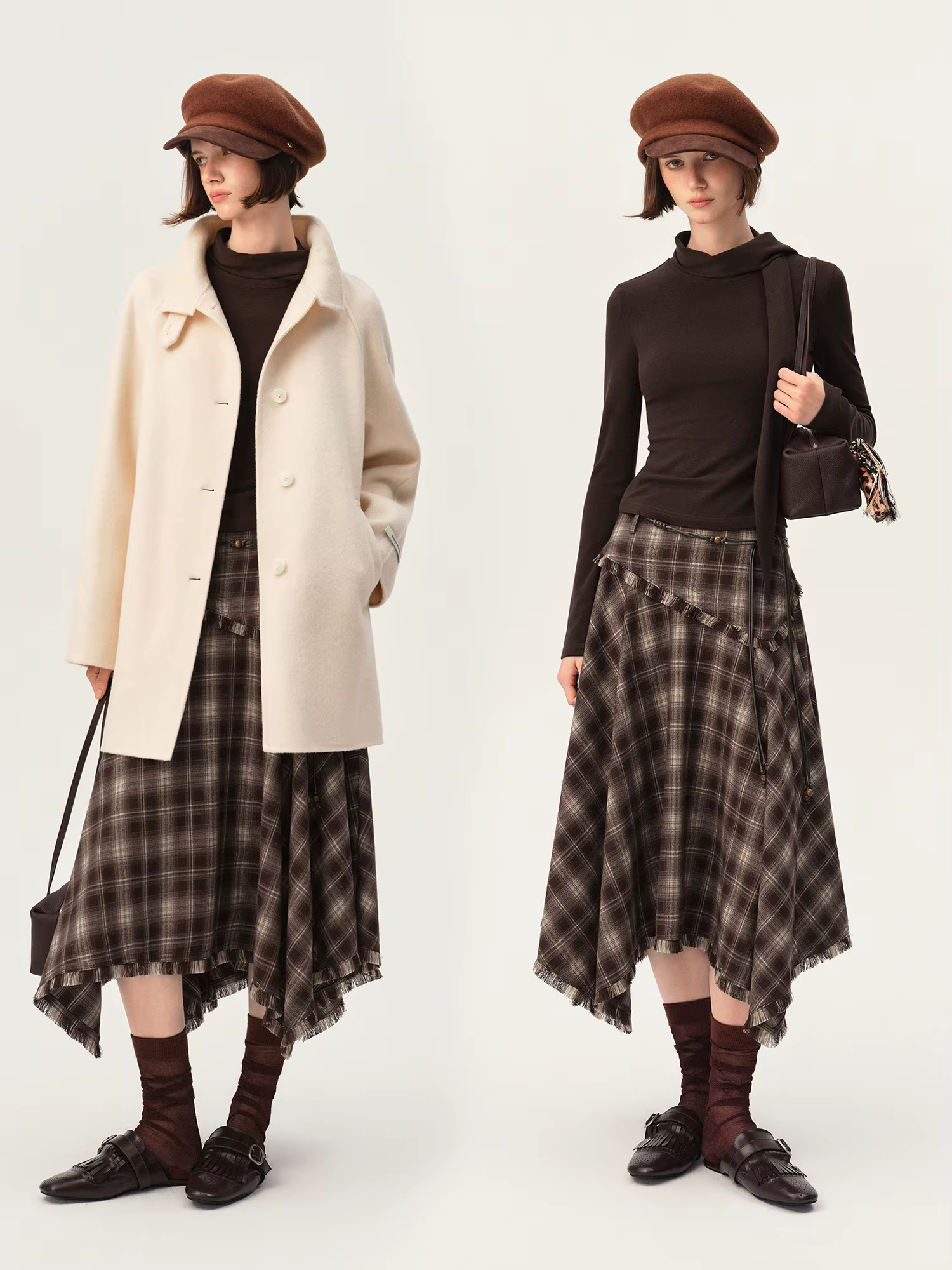 Plaid Asymmetric Maxi Skirt