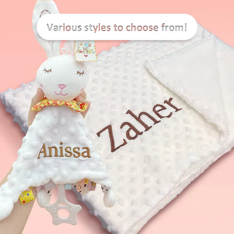 Personalised Name Minky Pram Blanket Set