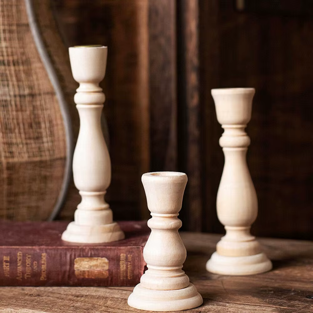 Unfinished Wood Candlestick Holders