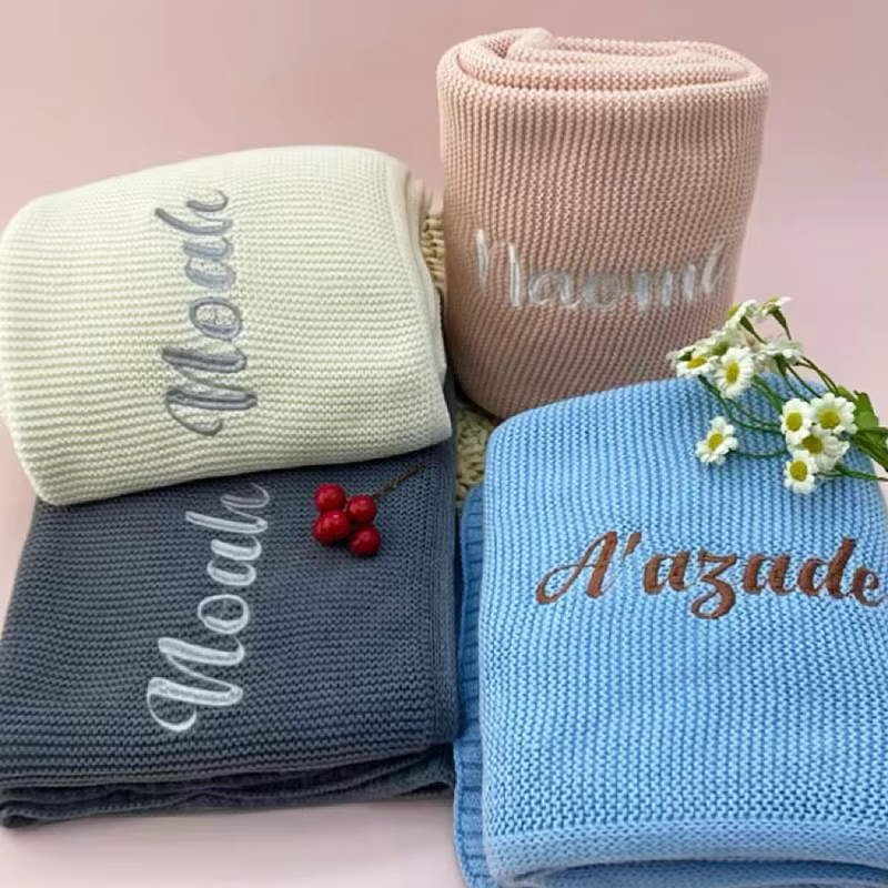 Personalised Embroidered Knit Pram Blanket
