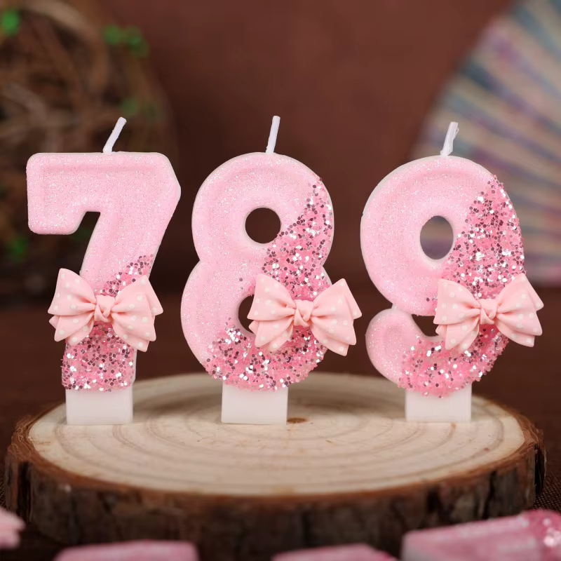 Pink Glitter Number Candle