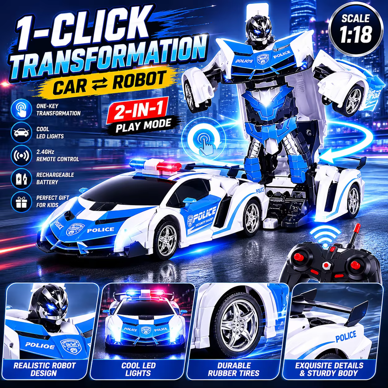 LED Transforming Robot Car