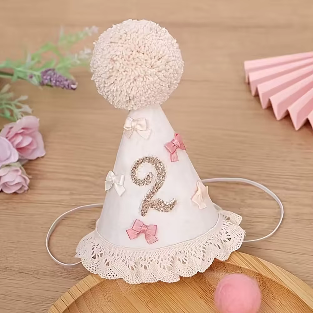 Pink Lace Bow Birthday Hat