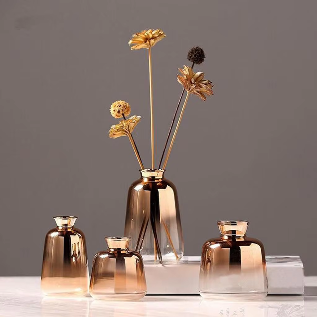 Nordic Minimalist Modern Gold-Plated Gradient Glass Small Vase