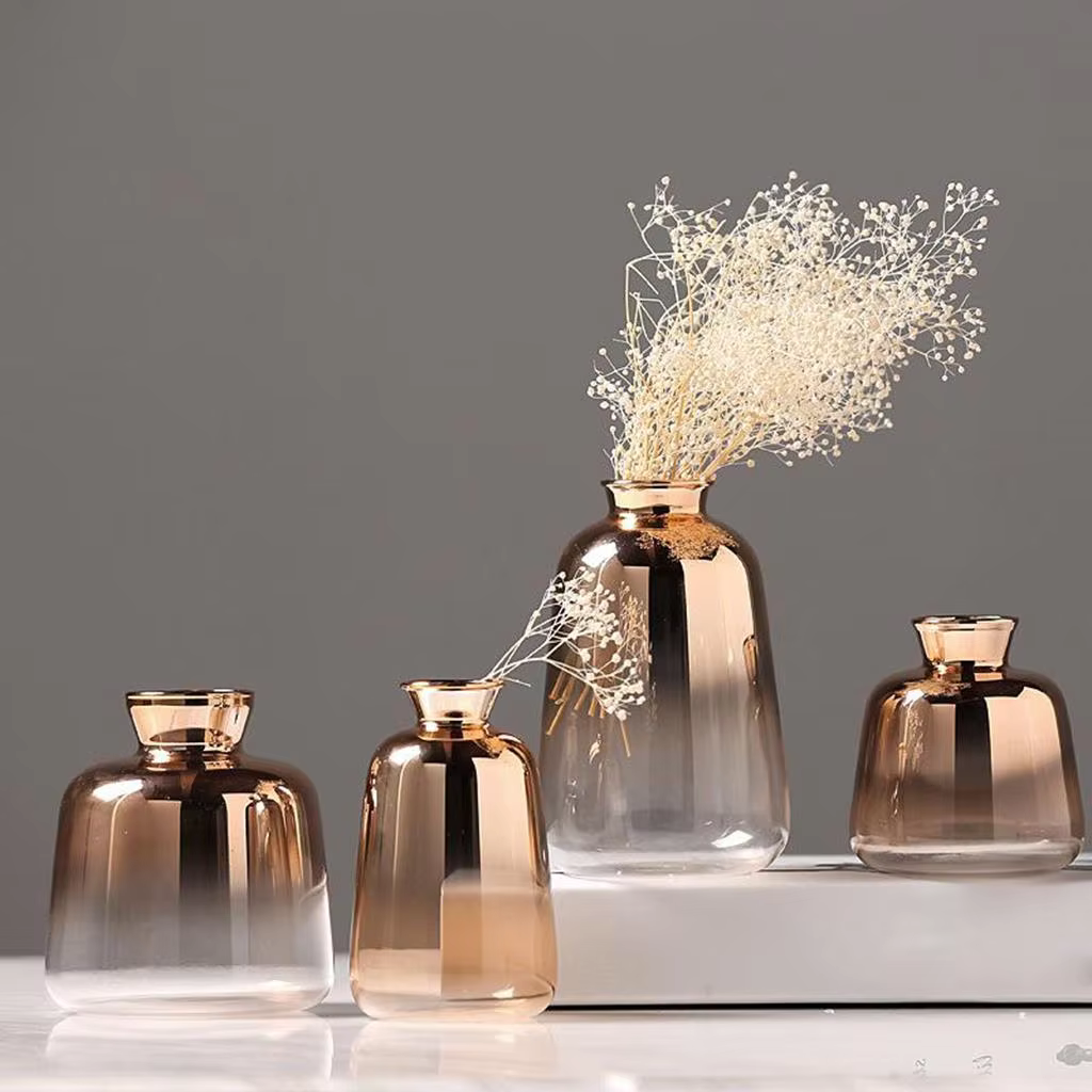 Nordic Minimalist Modern Gold-Plated Gradient Glass Small Vase