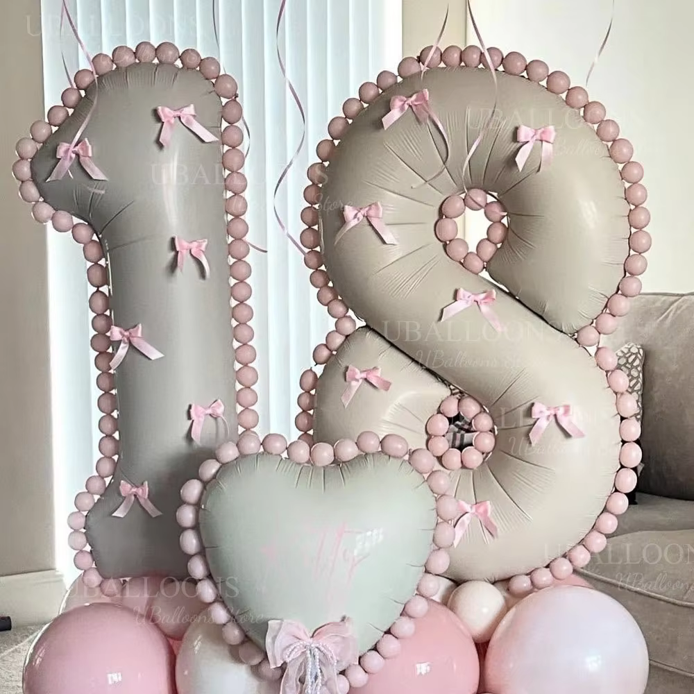 Pink Bow Number Foil Balloons