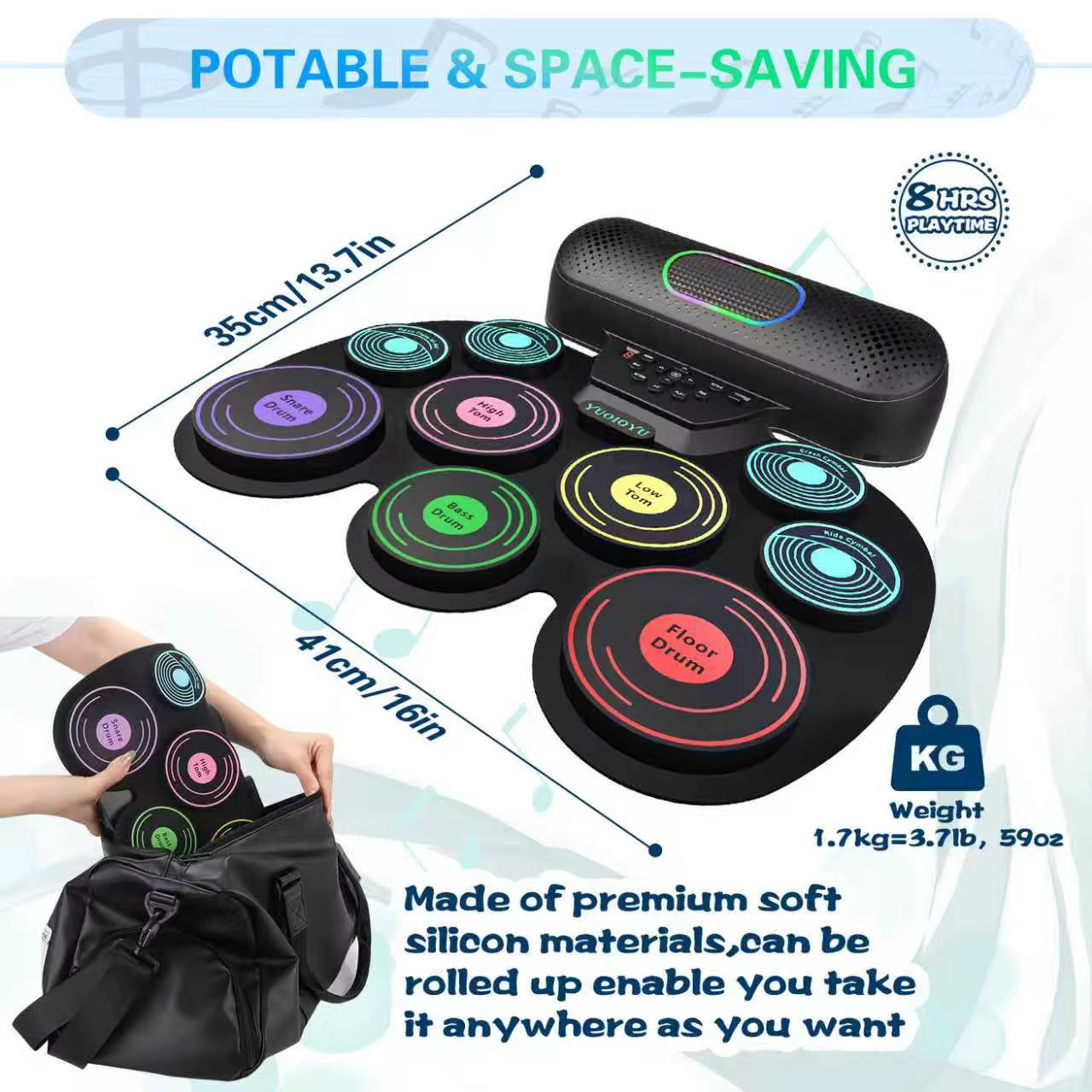 Electronic drum set portable practice drums 9-piece drum