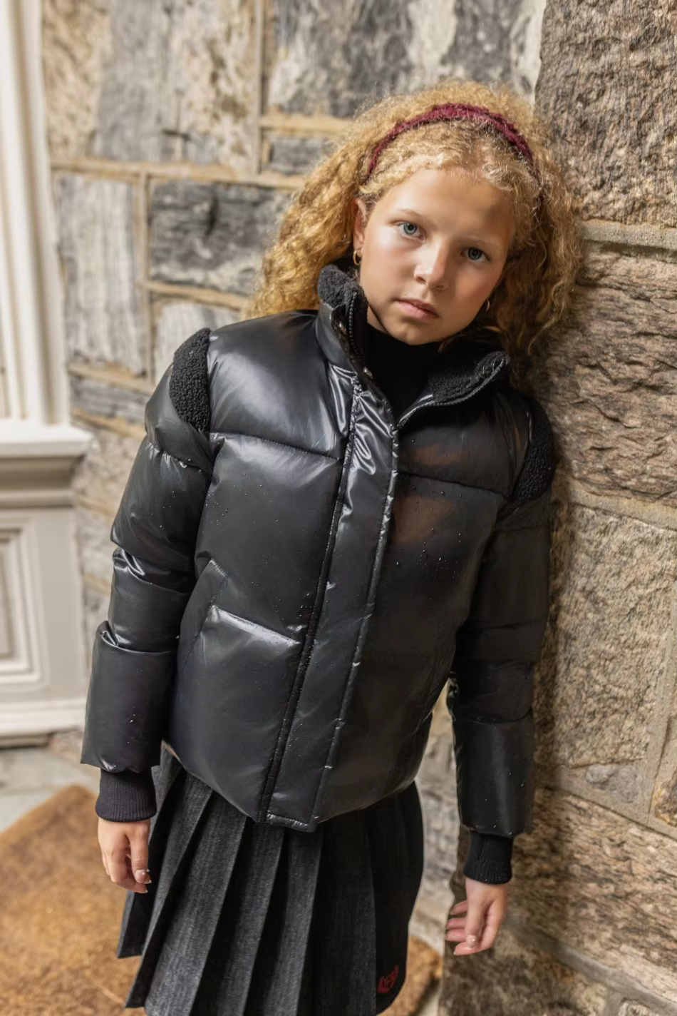 Black Sherpa Teddy Down Coat – No Hood