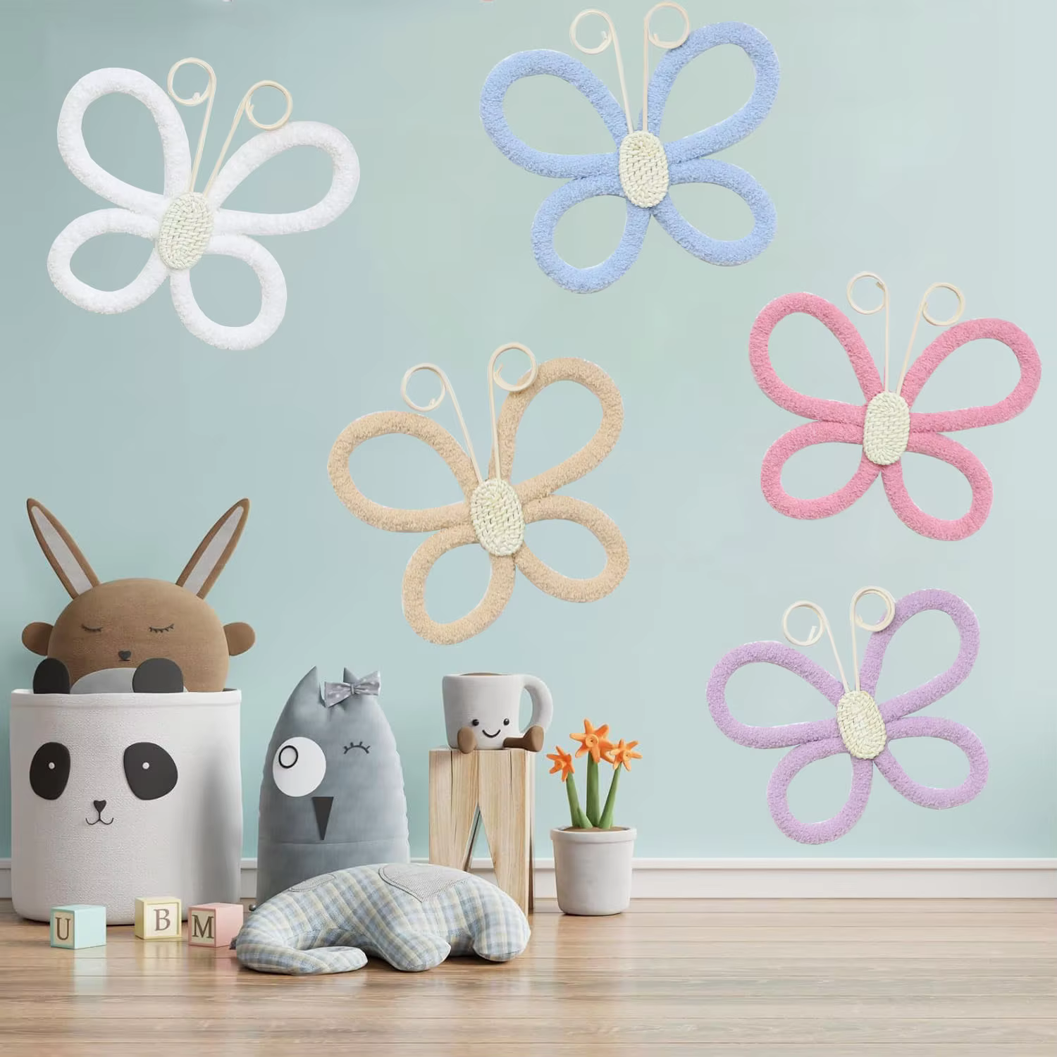 Rattan Butterfly & Daisy Wall Set