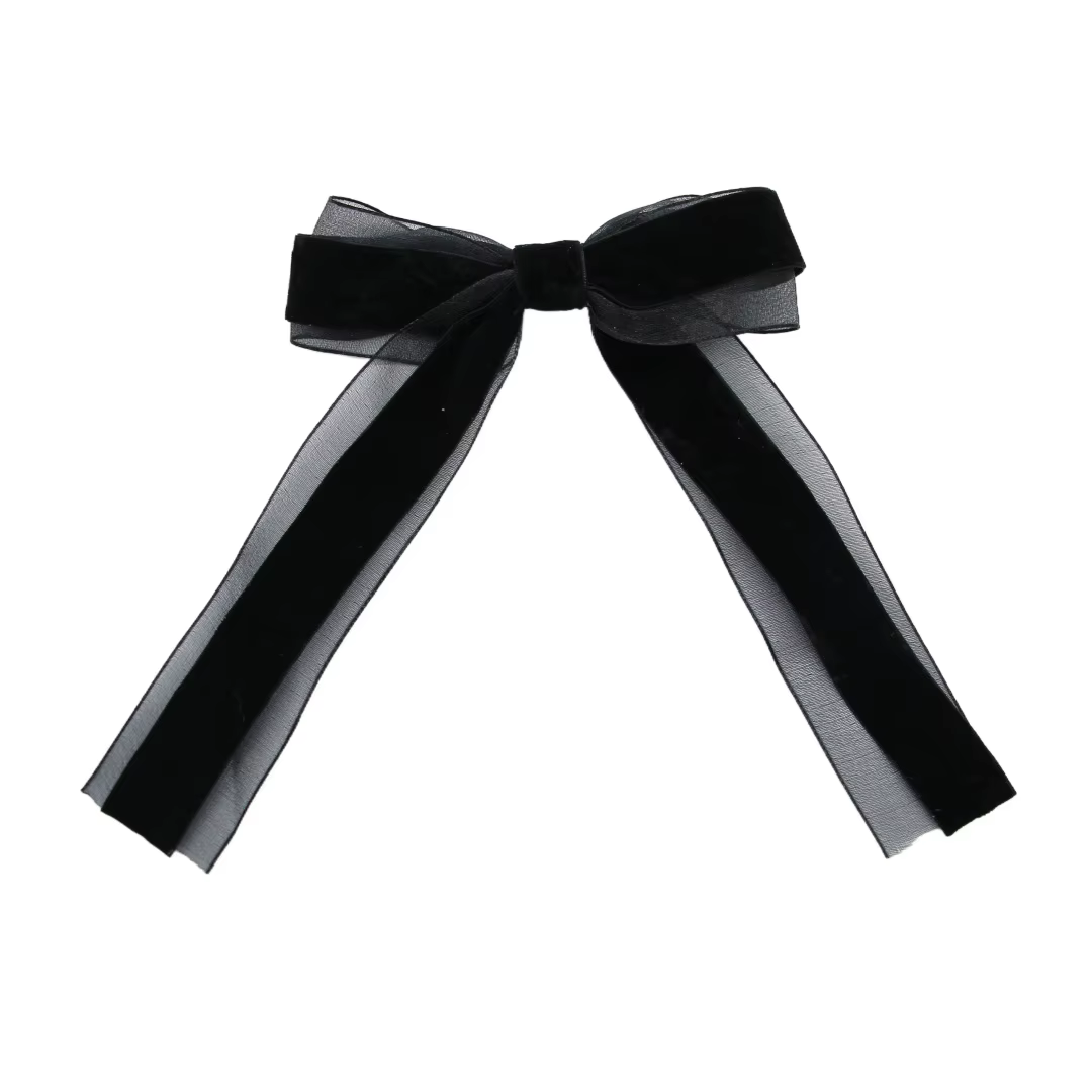 Black Velvet Bow Headband Large Hair Clip