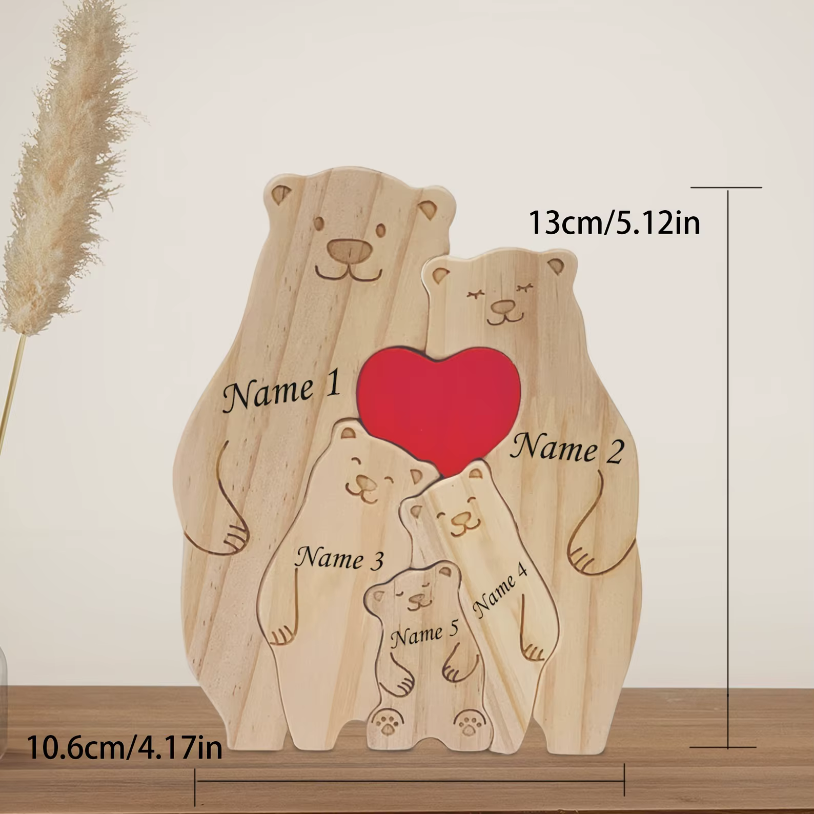 Wooden Bear Family Name Ornament