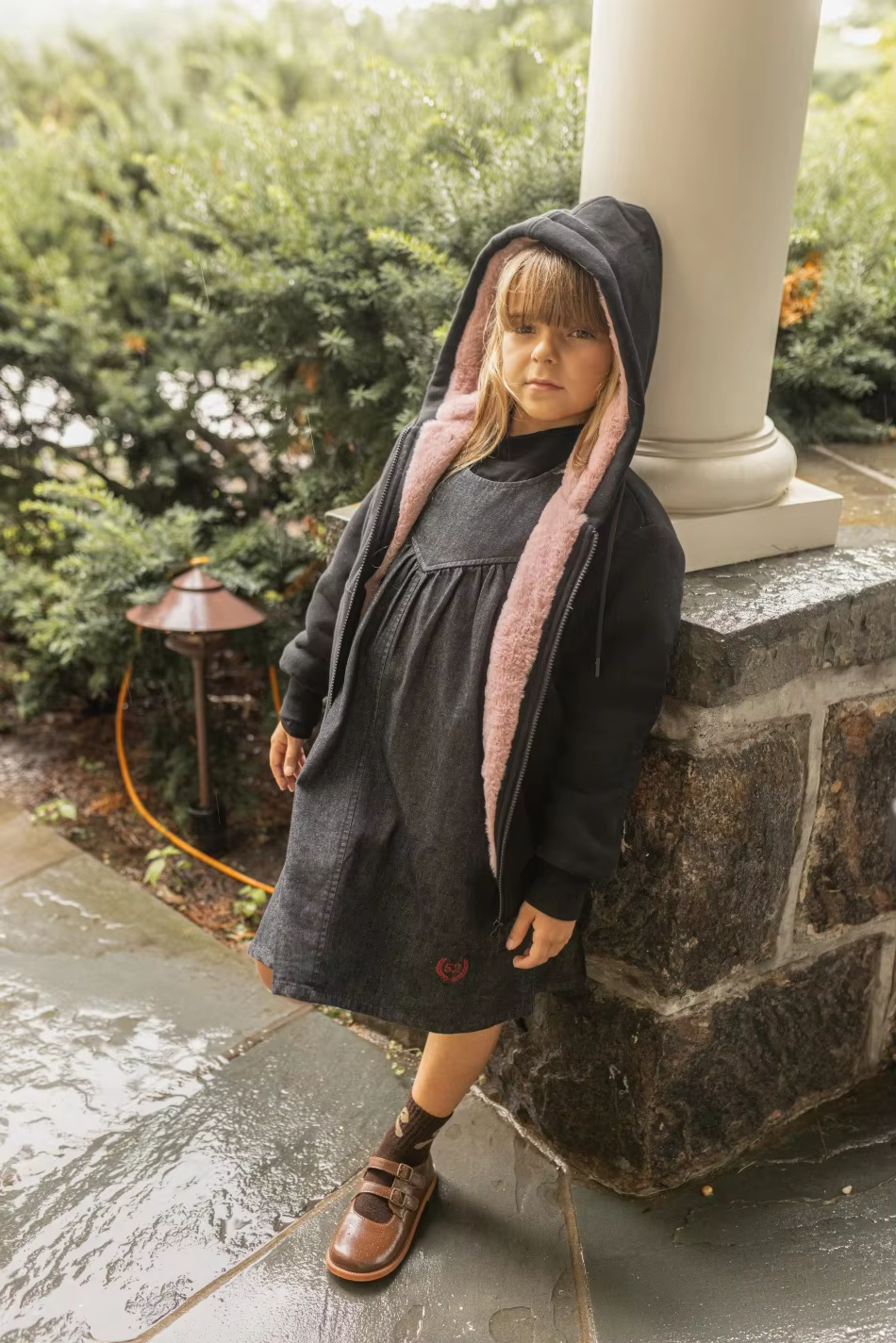 Black Fur-Lined Hoodie Coat