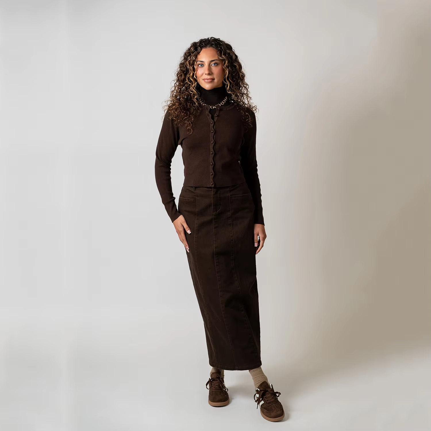 Brown Denim A-Line Skirt